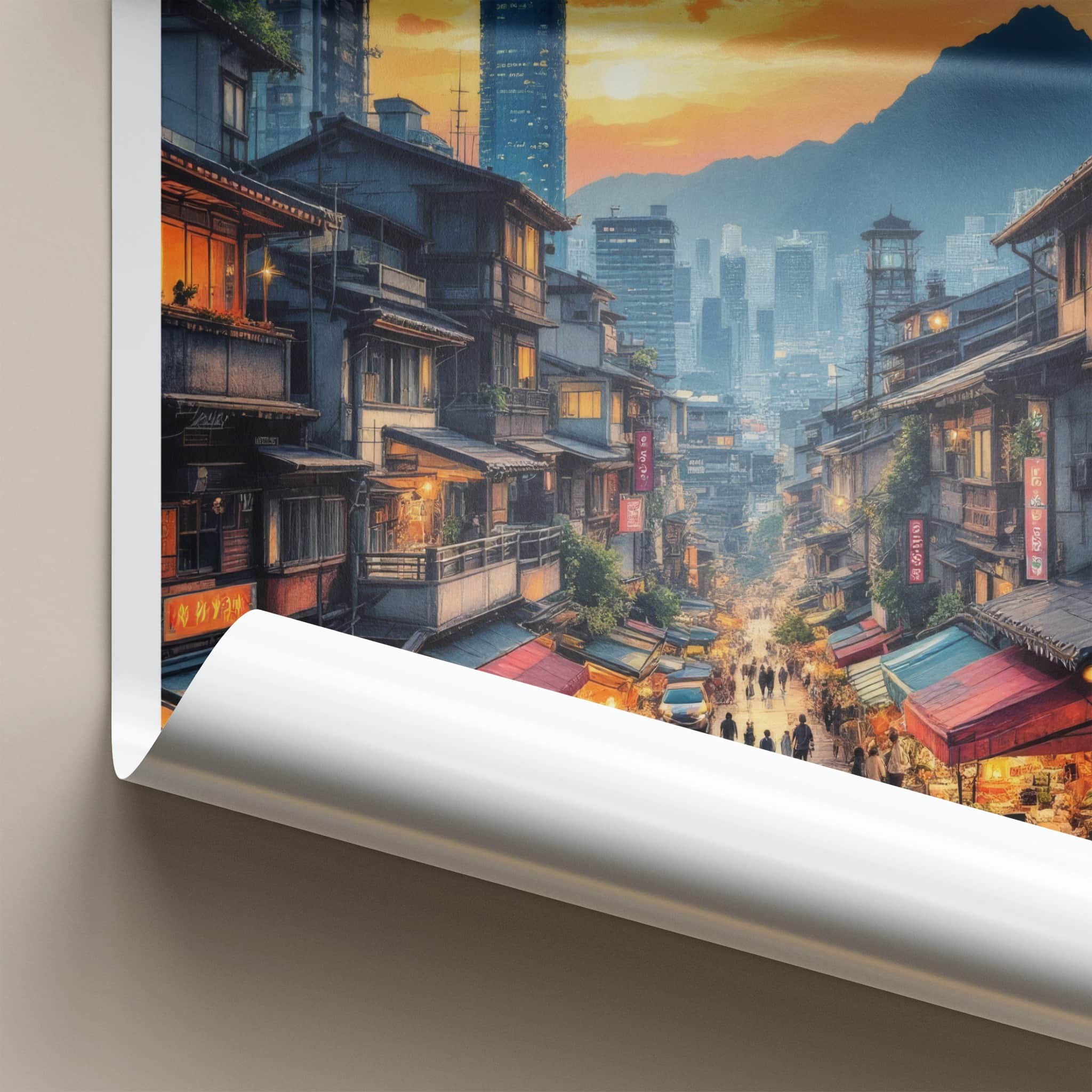 Sai Ying Pun Poster - Hong Kong Fine Art - Busy Asian Street Gift
