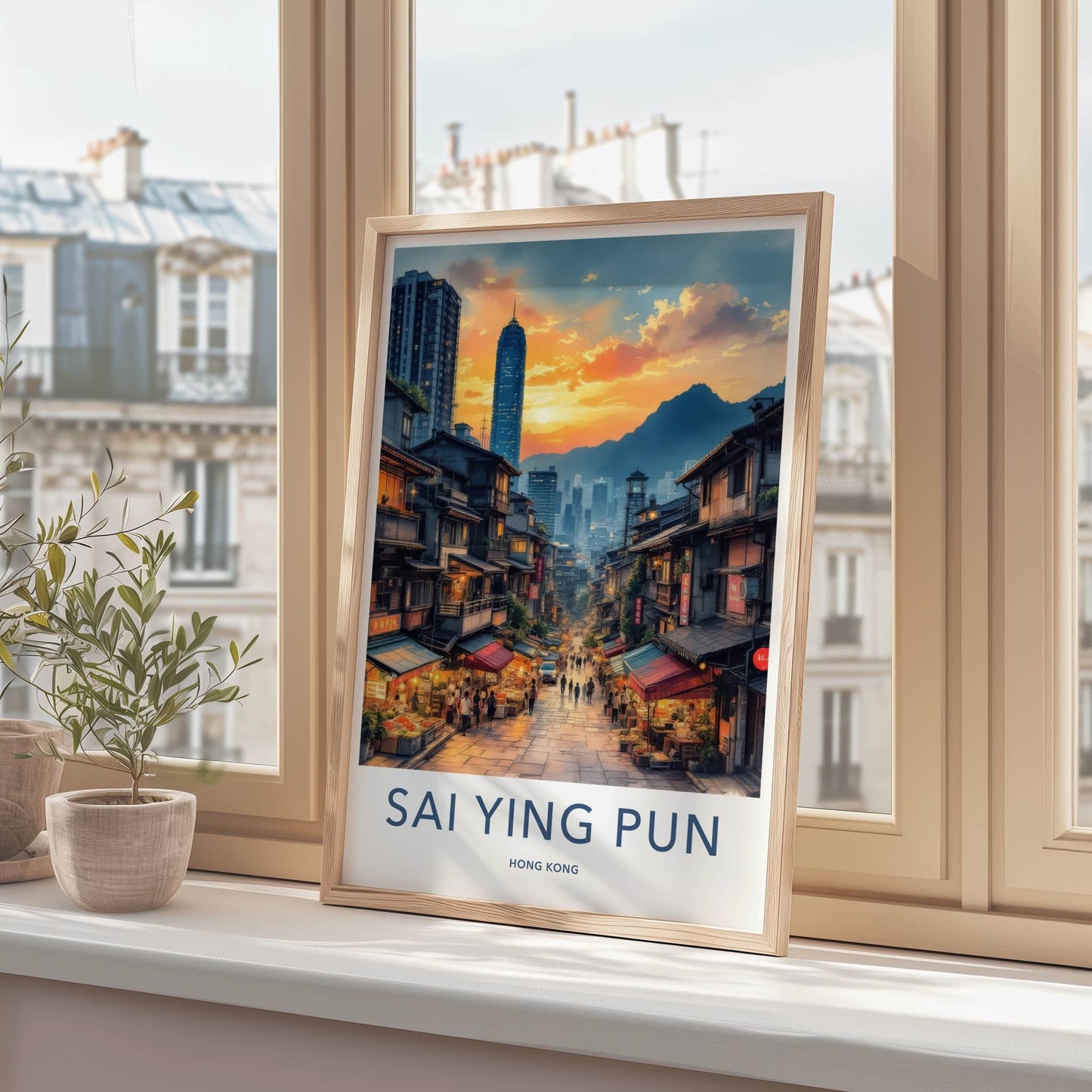 Sai Ying Pun Poster - Hong Kong Fine Art - Busy Asian Street Gift