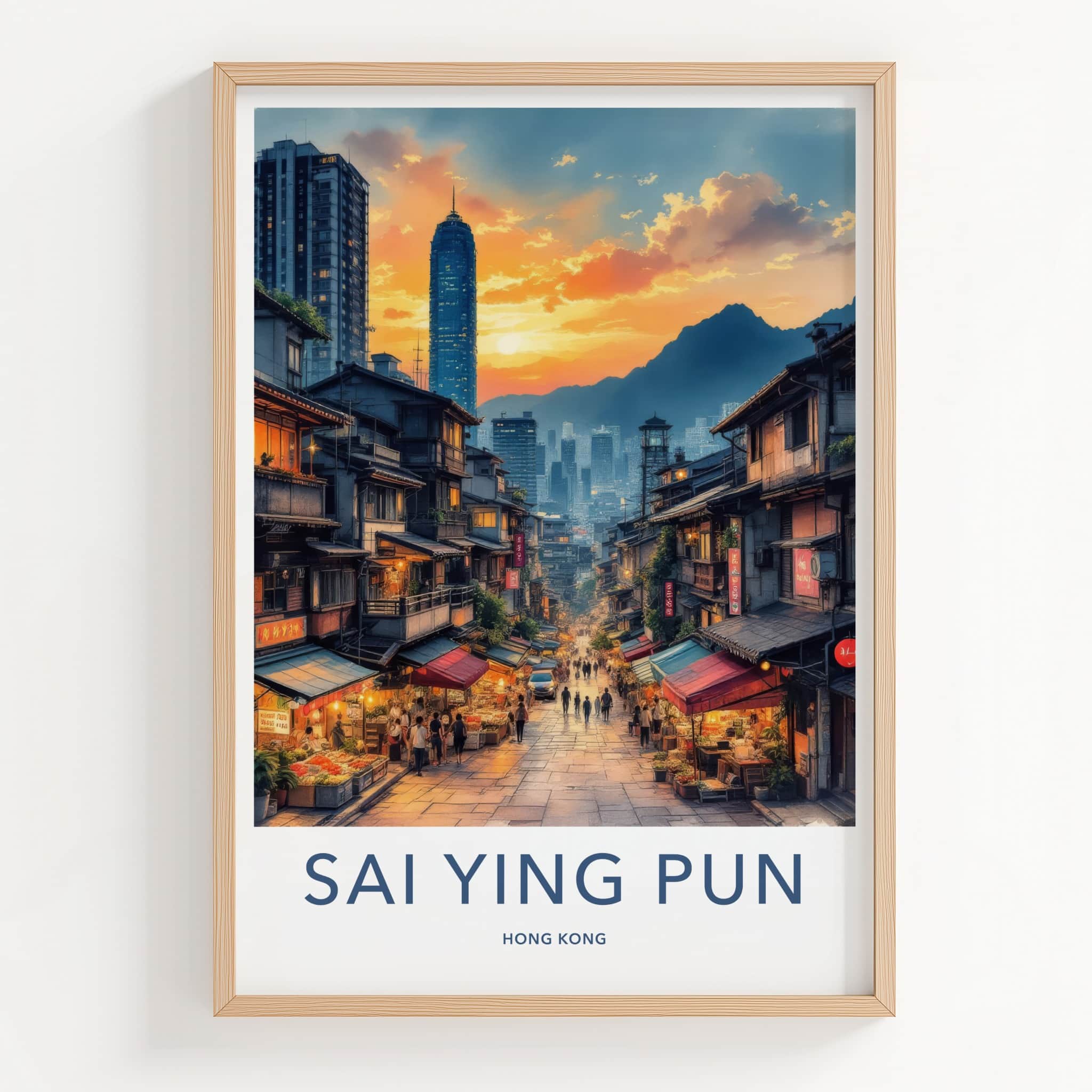 Sai Ying Pun Poster - Hong Kong Fine Art - Busy Asian Street Gift