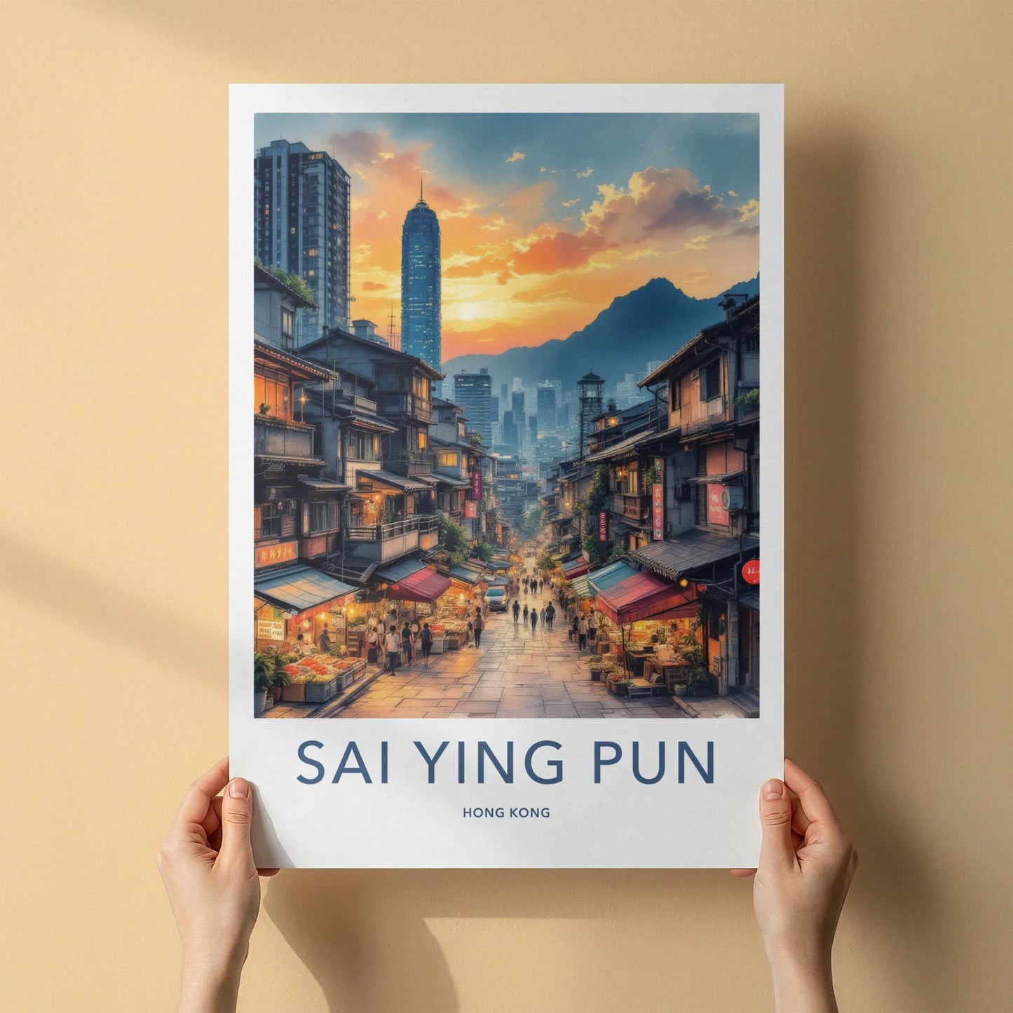 Sai Ying Pun Poster - Hong Kong Fine Art - Busy Asian Street Gift