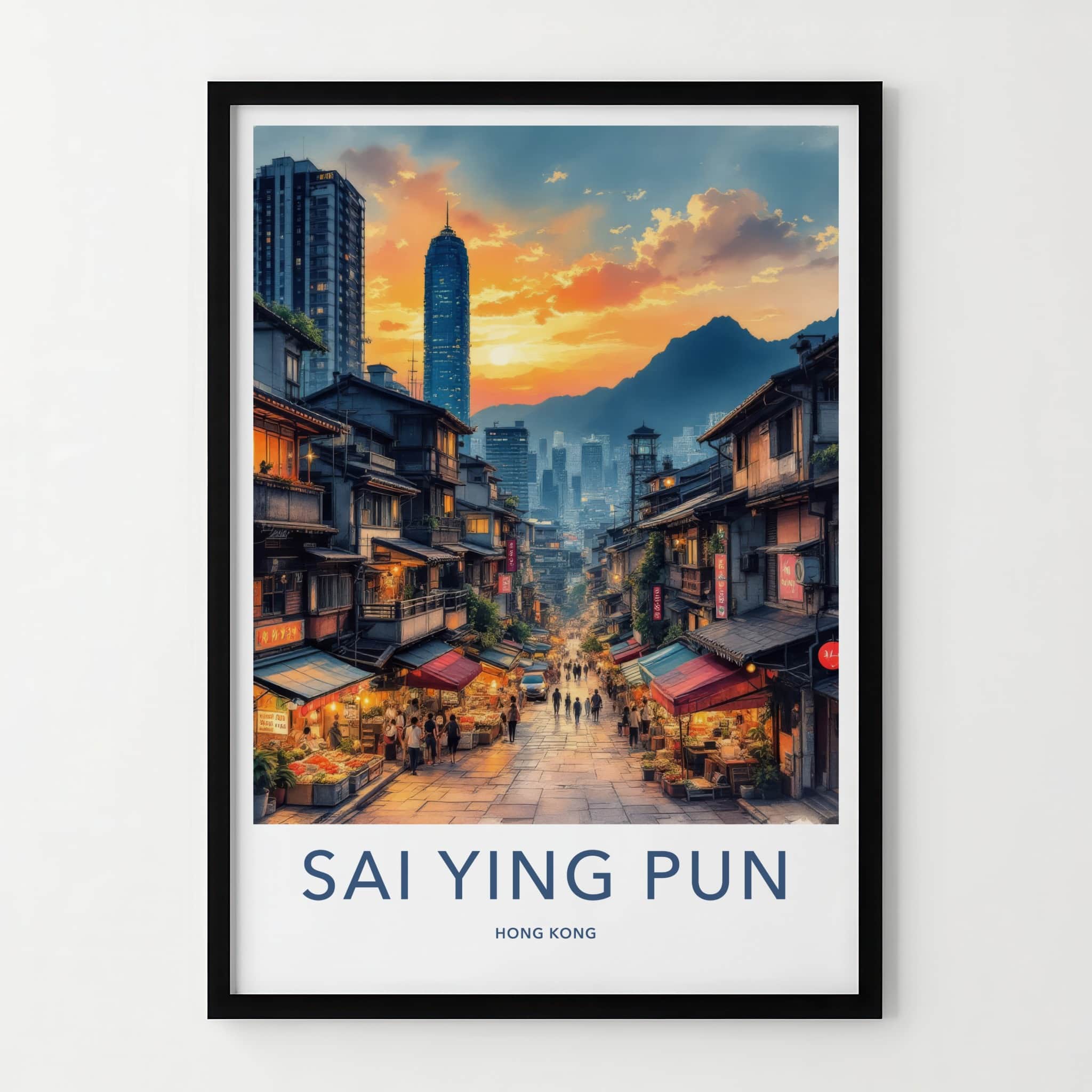 Sai Ying Pun Poster - Hong Kong Fine Art - Busy Asian Street Gift