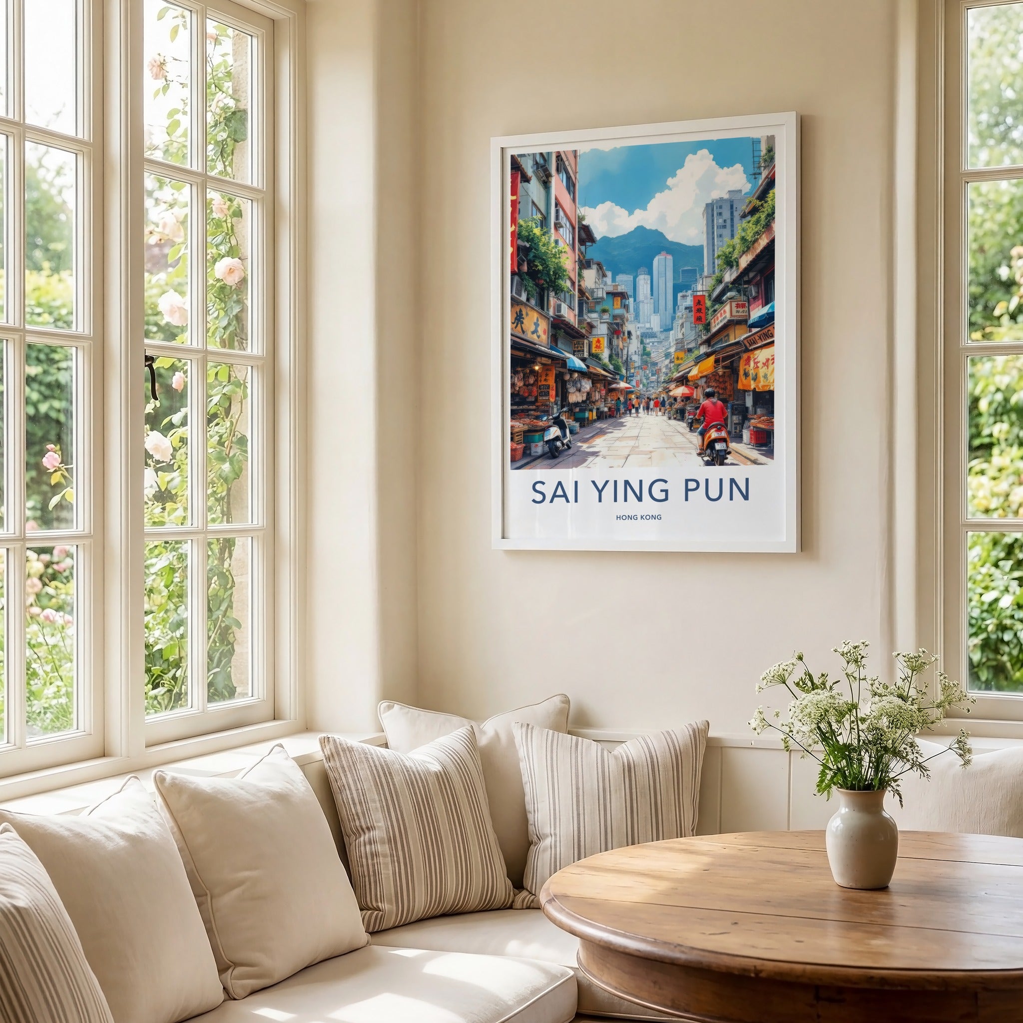 Sai Ying Pun Poster - Hong Kong Travel Art - Bustling Street Market Home Decor