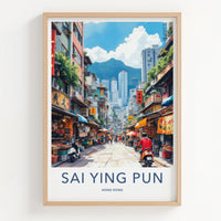 Sai Ying Pun Poster - Hong Kong Travel Art - Bustling Street Market Home Decor