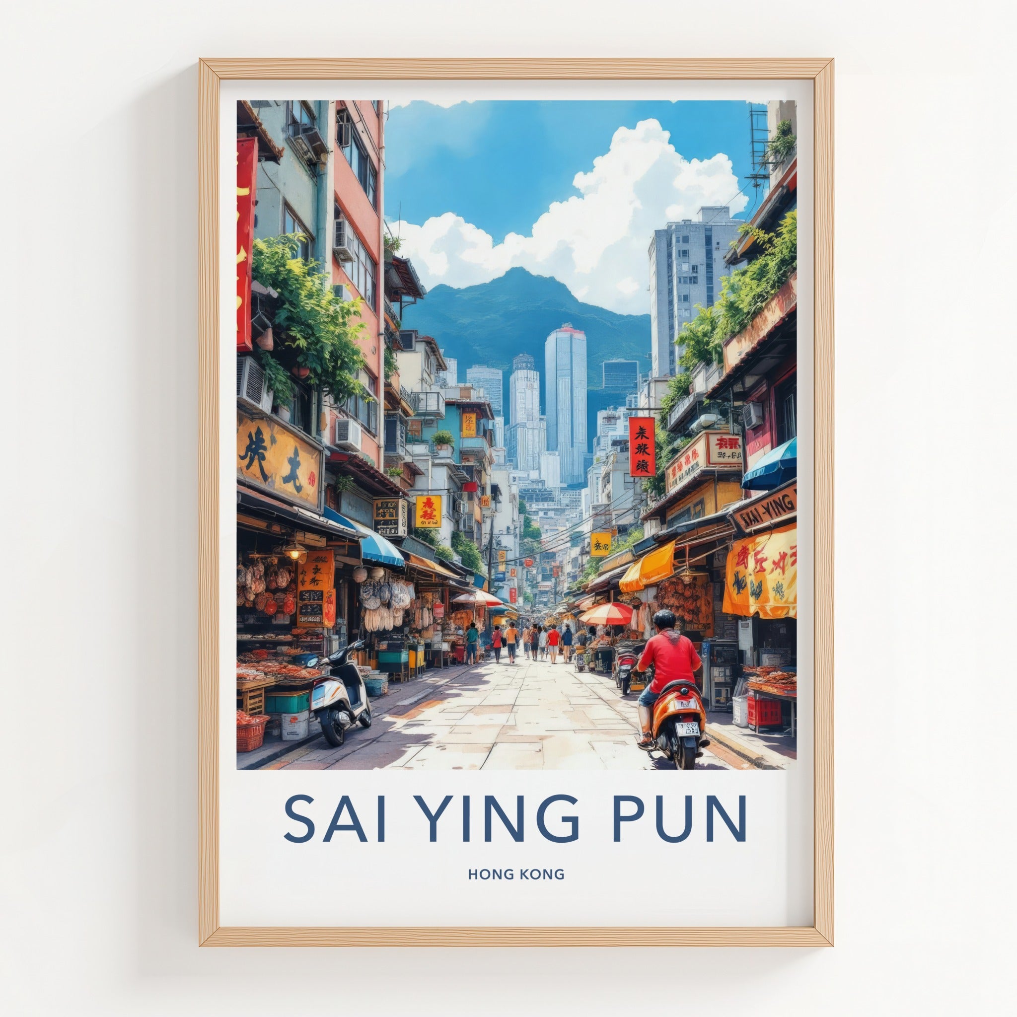 Sai Ying Pun Poster - Hong Kong Travel Art - Bustling Street Market Home Decor