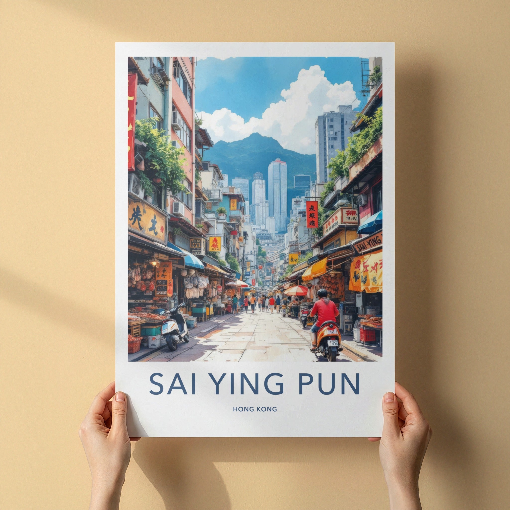 Sai Ying Pun Poster - Hong Kong Travel Art - Bustling Street Market Home Decor