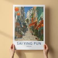 Sai Ying Pun Poster - Hong Kong Travel Art - Steep Street Staircase Home Decor