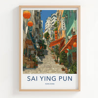 Sai Ying Pun Poster - Hong Kong Travel Art - Steep Street Staircase Home Decor