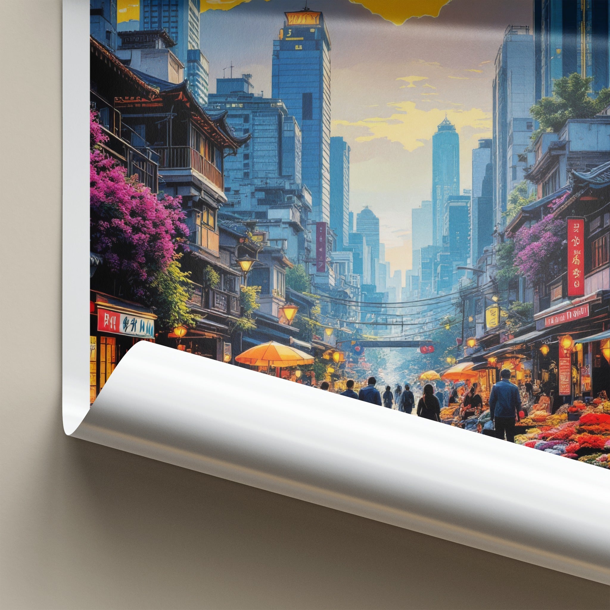 Sai Ying Pun Poster - Hong Kong Travel Art - Vibrant Market Asia Wall Decor