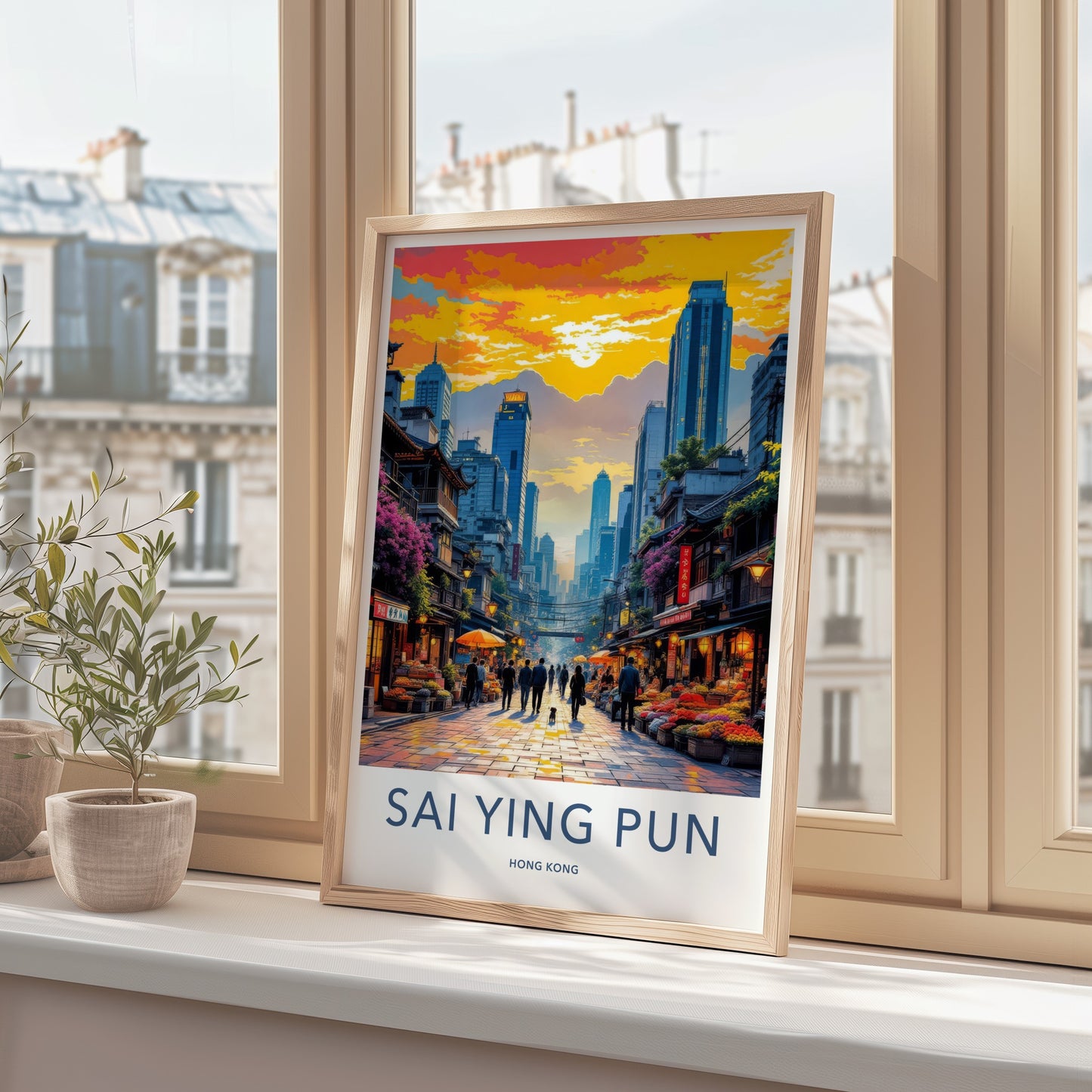 Sai Ying Pun Poster - Hong Kong Travel Art - Vibrant Market Asia Wall Decor