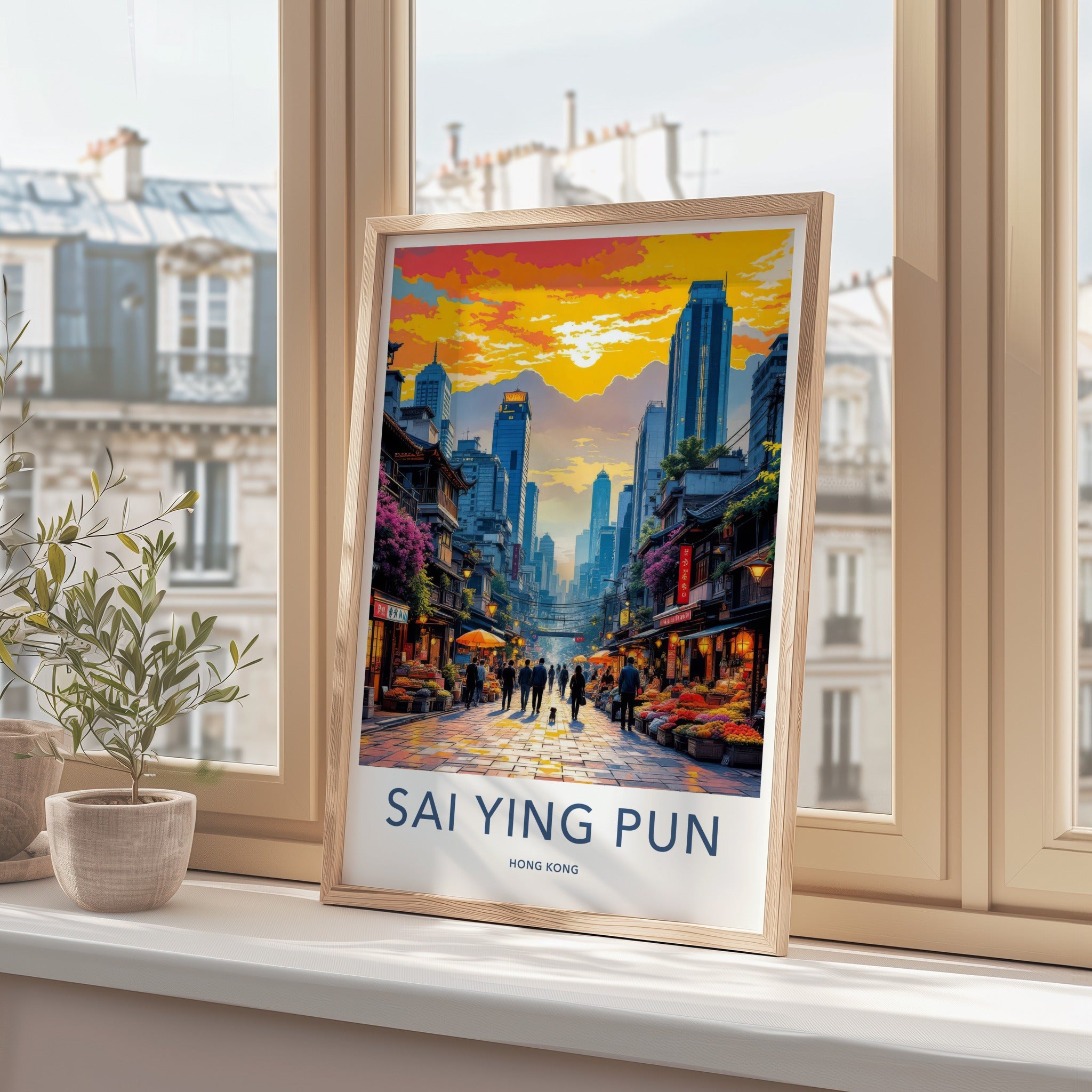 Sai Ying Pun Poster - Hong Kong Travel Art - Vibrant Market Asia Wall Decor