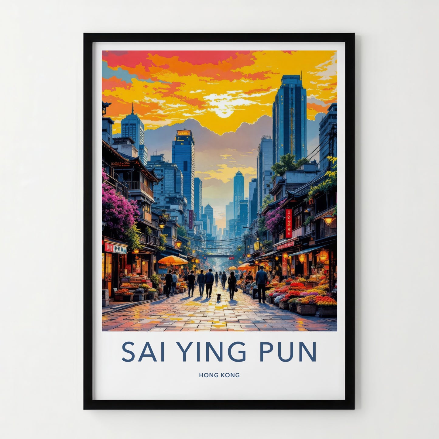 Sai Ying Pun Poster - Hong Kong Travel Art - Vibrant Market Asia Wall Decor