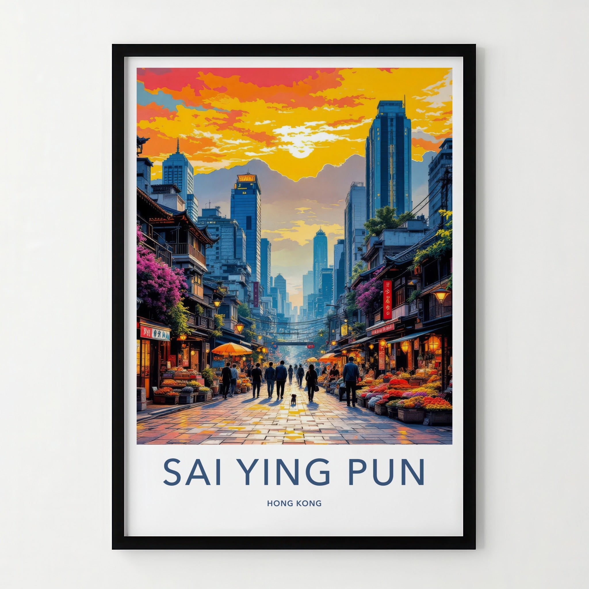 Sai Ying Pun Poster - Hong Kong Travel Art - Vibrant Market Asia Wall Decor