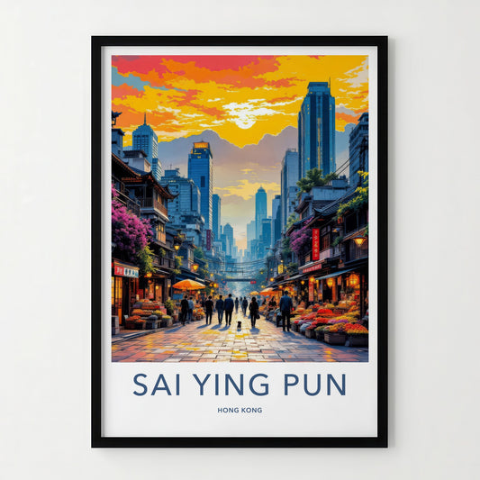 Sai Ying Pun Poster - Hong Kong Travel Art - Vibrant Market Asia Wall Decor