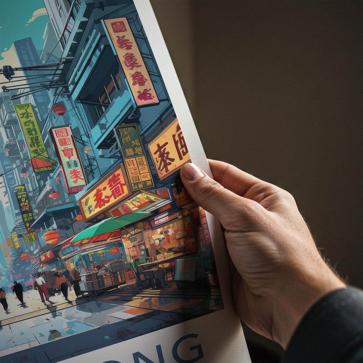 Sai Ying Pun Poster - Vibrant Neon Signs Art & Hong Kong Cityscape