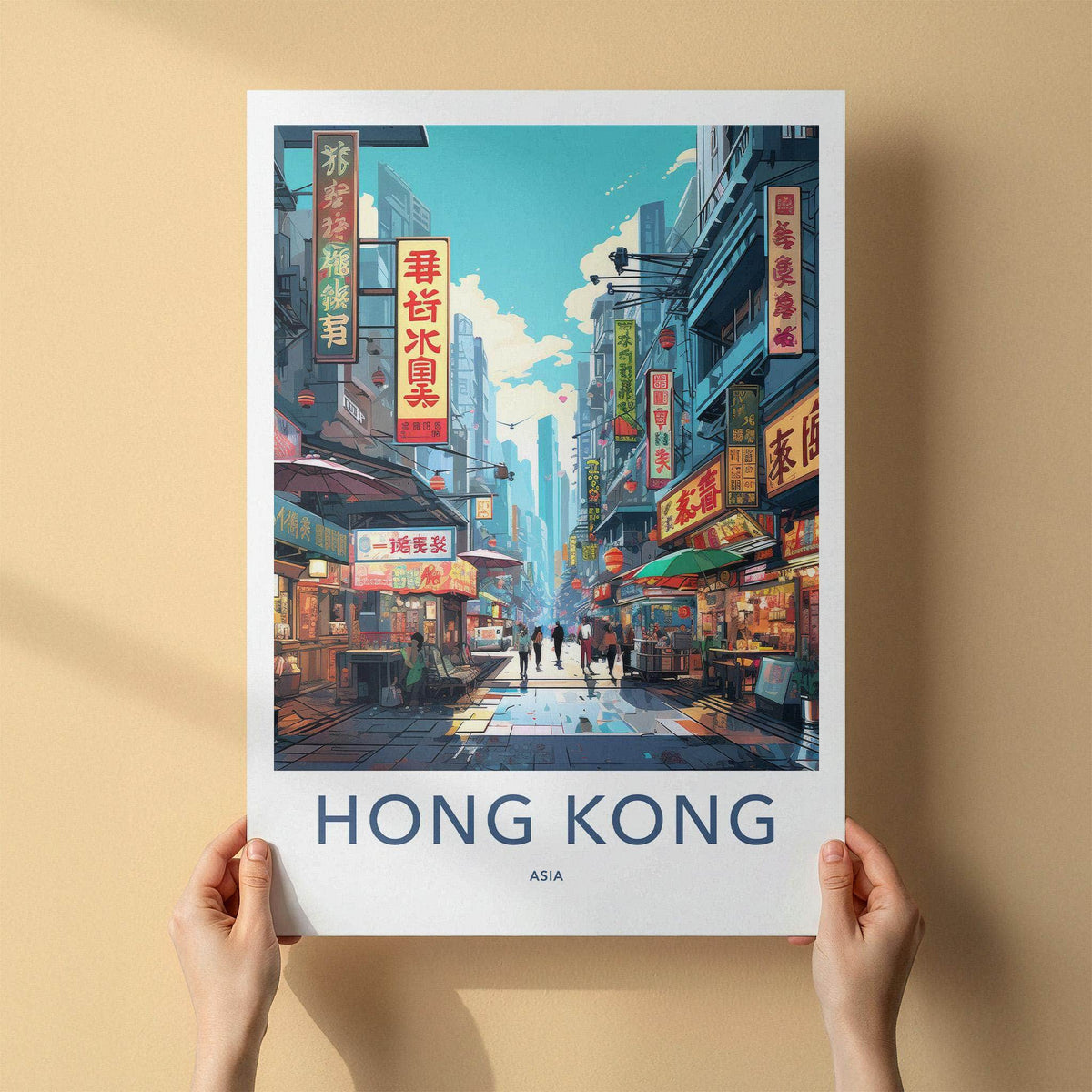 Sai Ying Pun Poster - Vibrant Neon Signs Art & Hong Kong Cityscape
