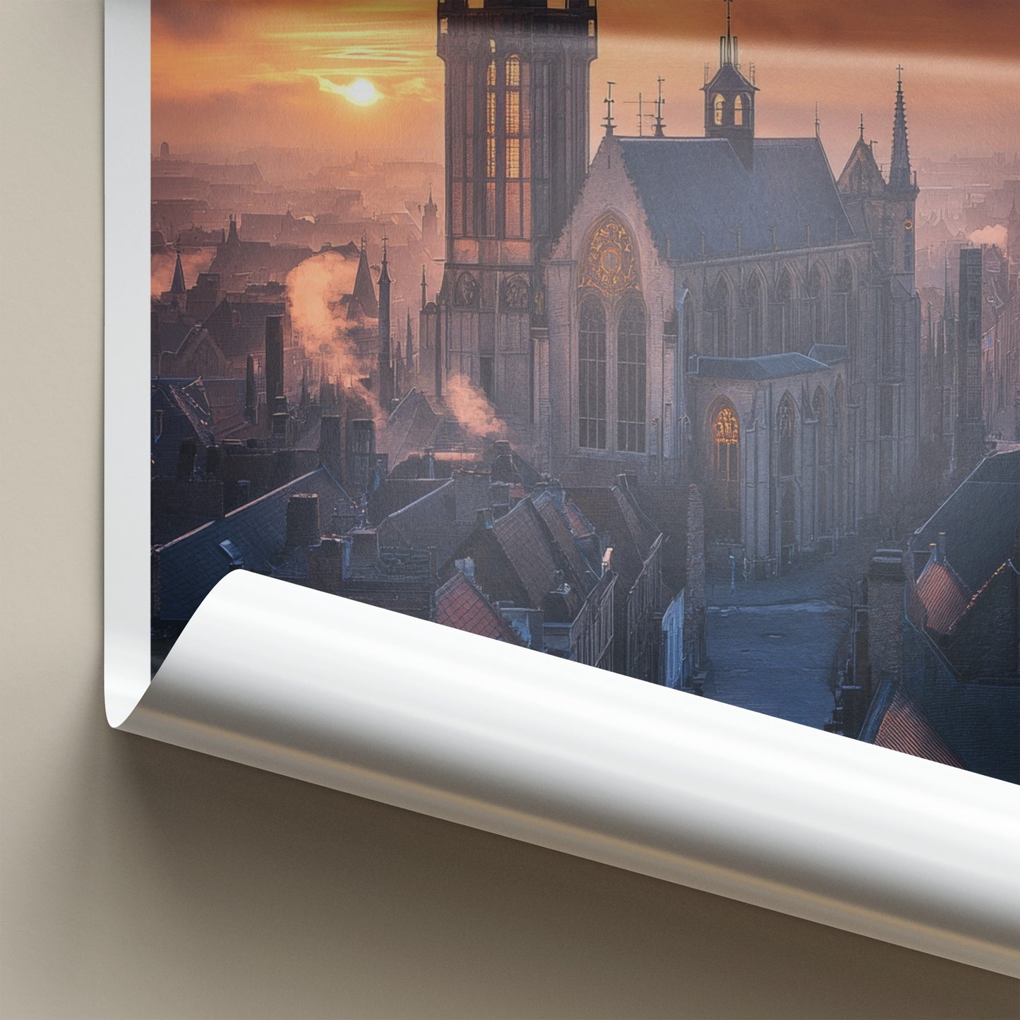 Saint Bavo's Poster - Belgium Travel Art - Gothic Cathedral Glow Home Decor