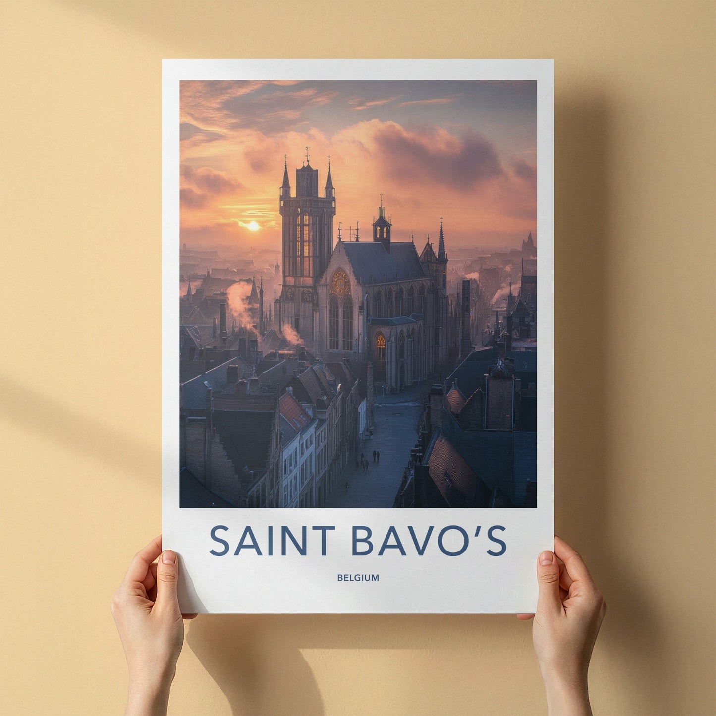 Saint Bavo's Poster - Belgium Travel Art - Gothic Cathedral Glow Home Decor
