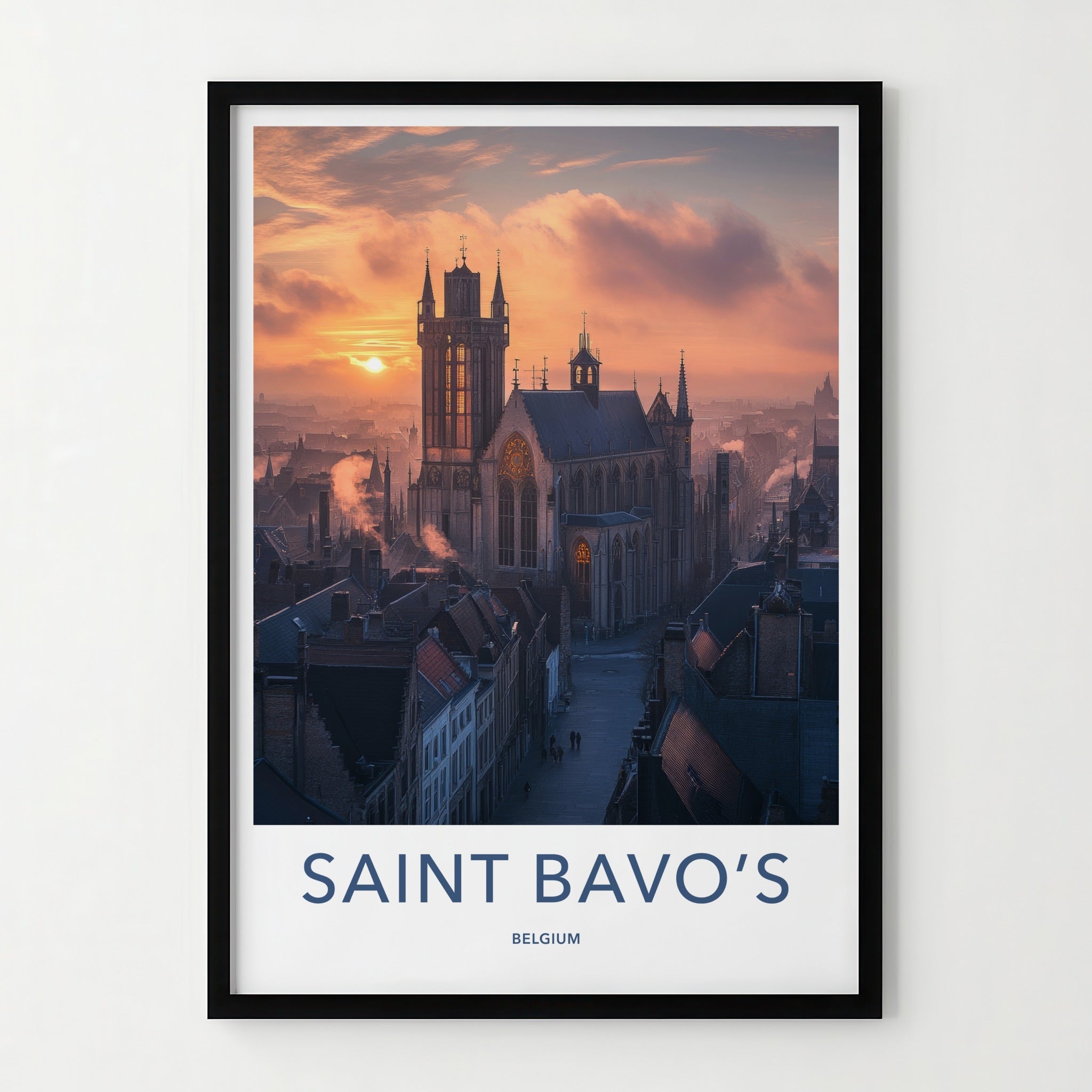 Saint Bavo's Poster - Belgium Travel Art - Gothic Cathedral Glow Home Decor