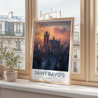 Saint Bavo's Poster - Belgium Travel Art - Gothic Cathedral Glow Home Decor