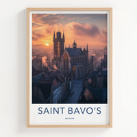Saint Bavo's Poster - Belgium Travel Art - Gothic Cathedral Glow Home Decor