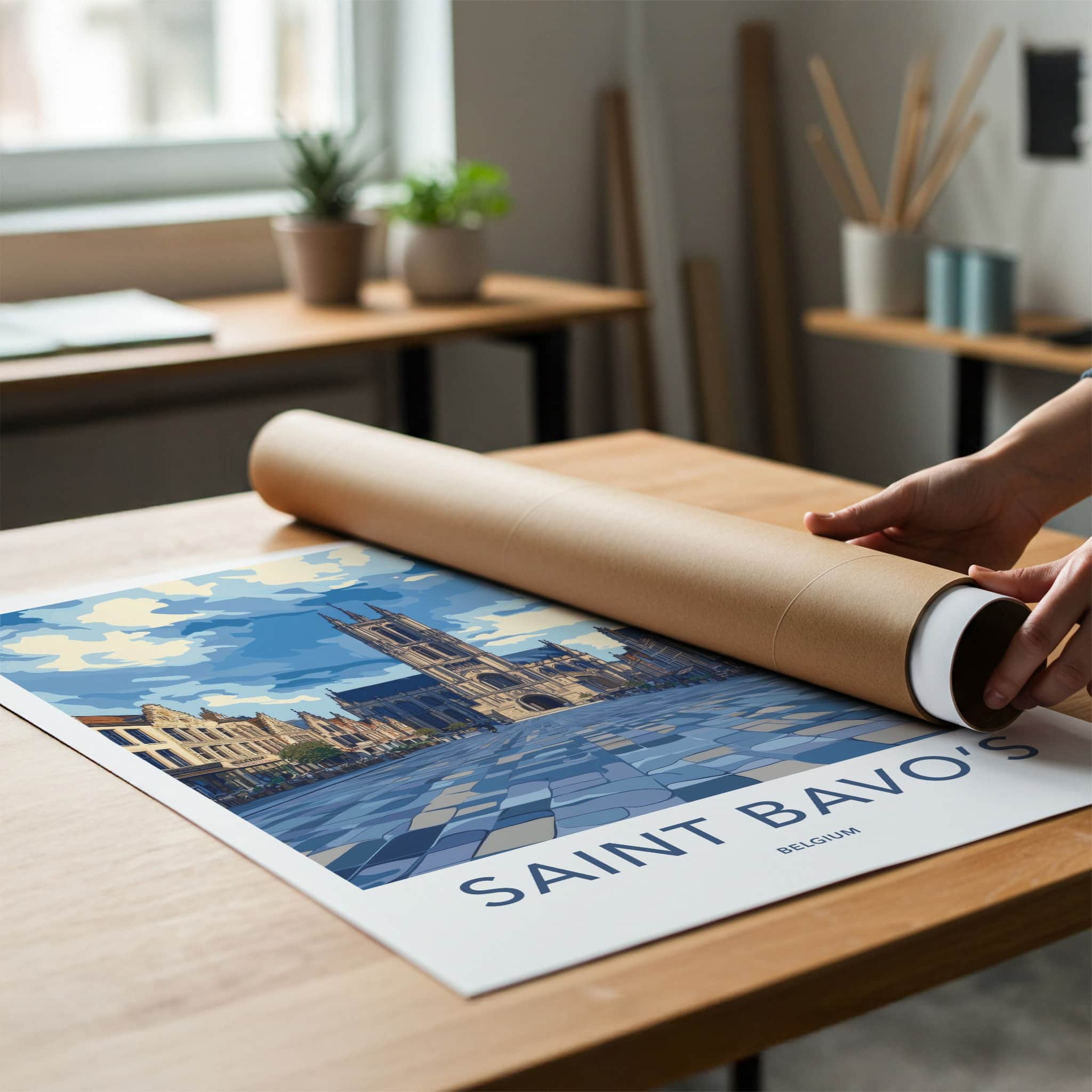 Saint Bavo's Poster - Belgium Travel Art - Grand Cathedral Vista Home Decor