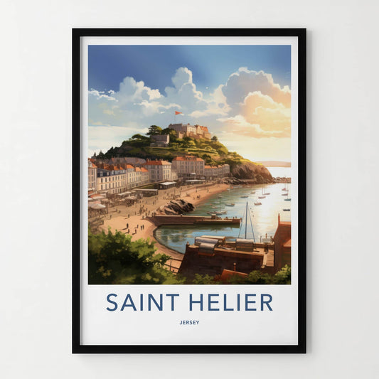Saint Helier Poster - Jersey Travel Art - Coastal Bay Town Home Decor