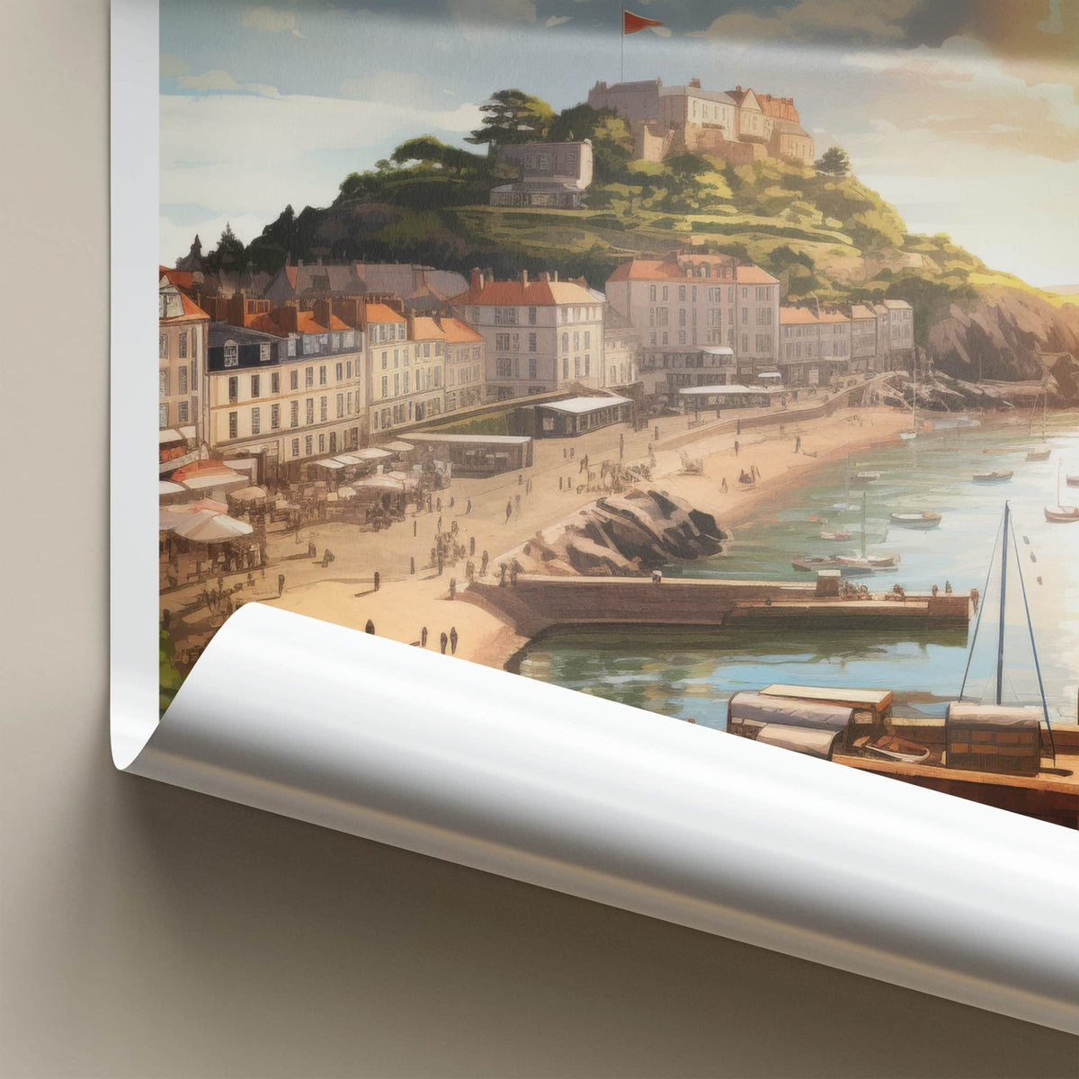 Saint Helier Poster - Jersey Travel Art - Coastal Bay Town Home Decor