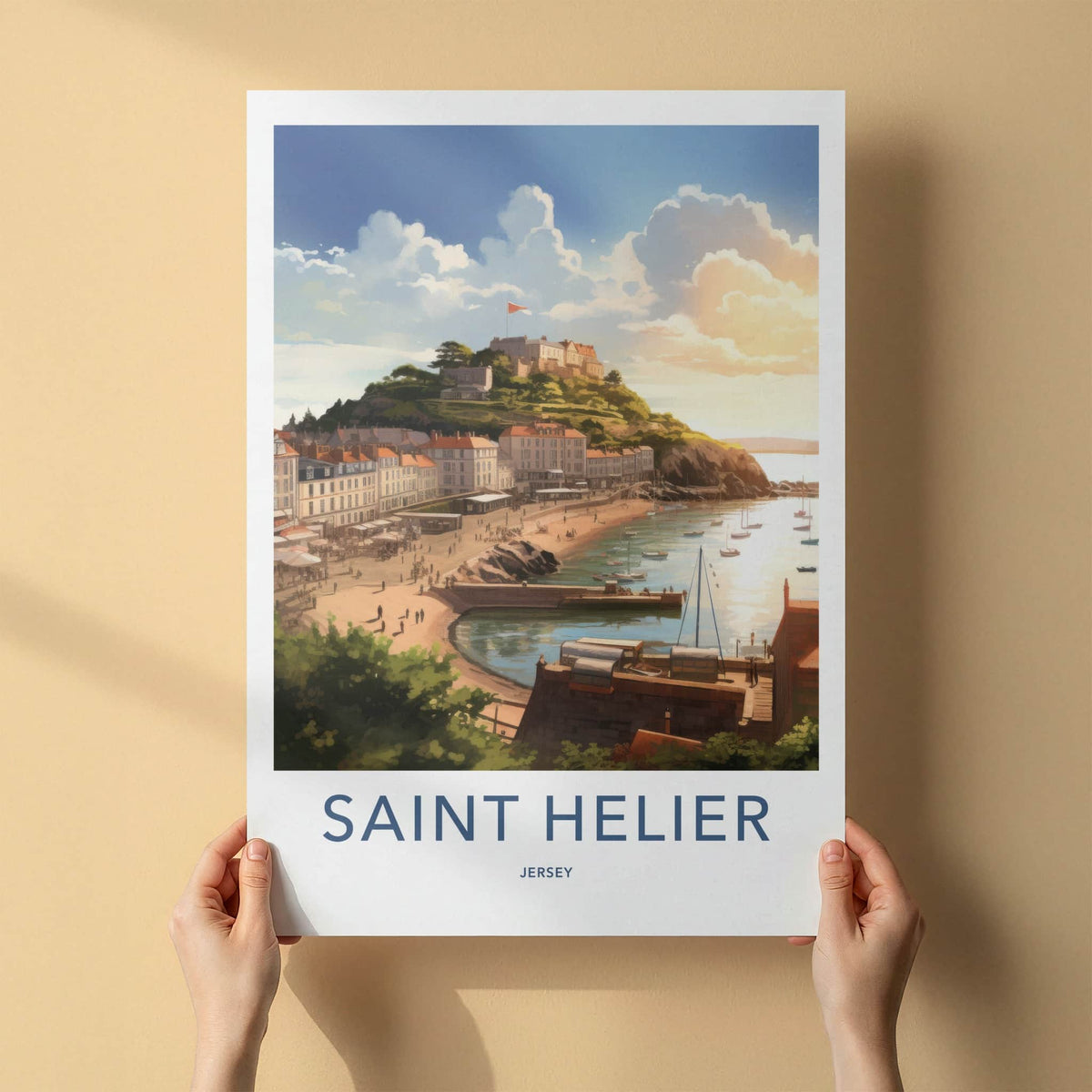 Saint Helier Poster - Jersey Travel Art - Coastal Bay Town Home Decor