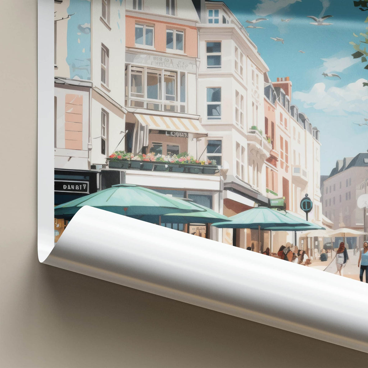 Saint Helier Poster - Jersey Travel Art - Sunny Cafe Street Home Decor