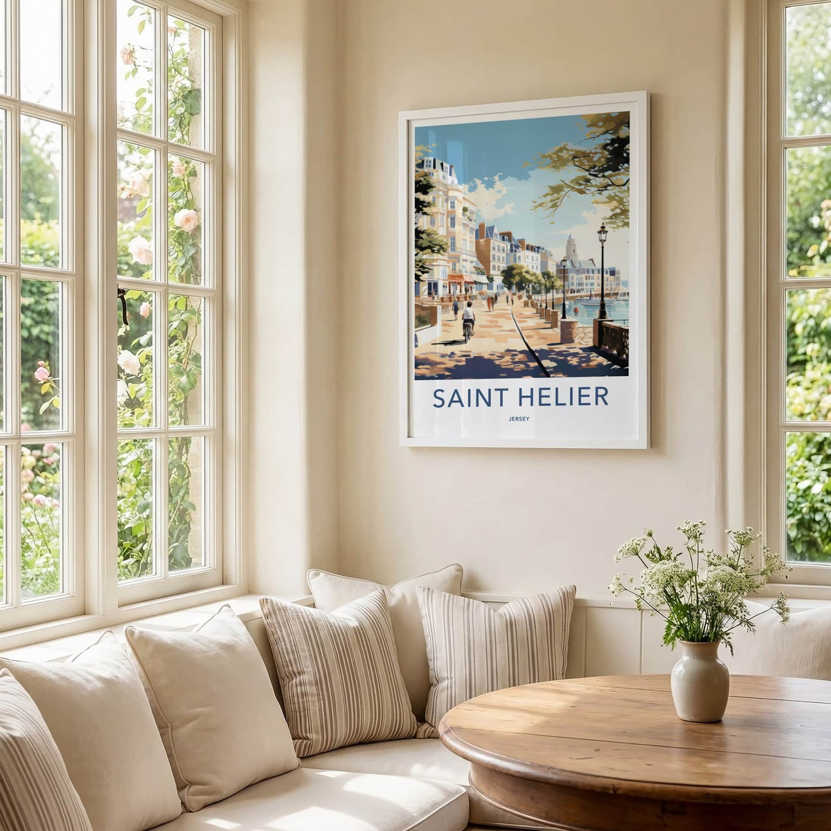 Saint Helier Poster - Jersey Travel Art - Waterfront Promenade Scene Home Decor