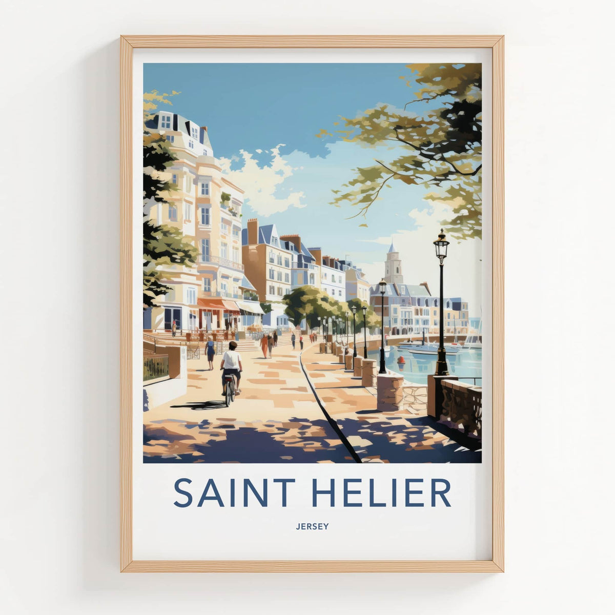 Saint Helier Poster - Jersey Travel Art - Waterfront Promenade Scene Home Decor