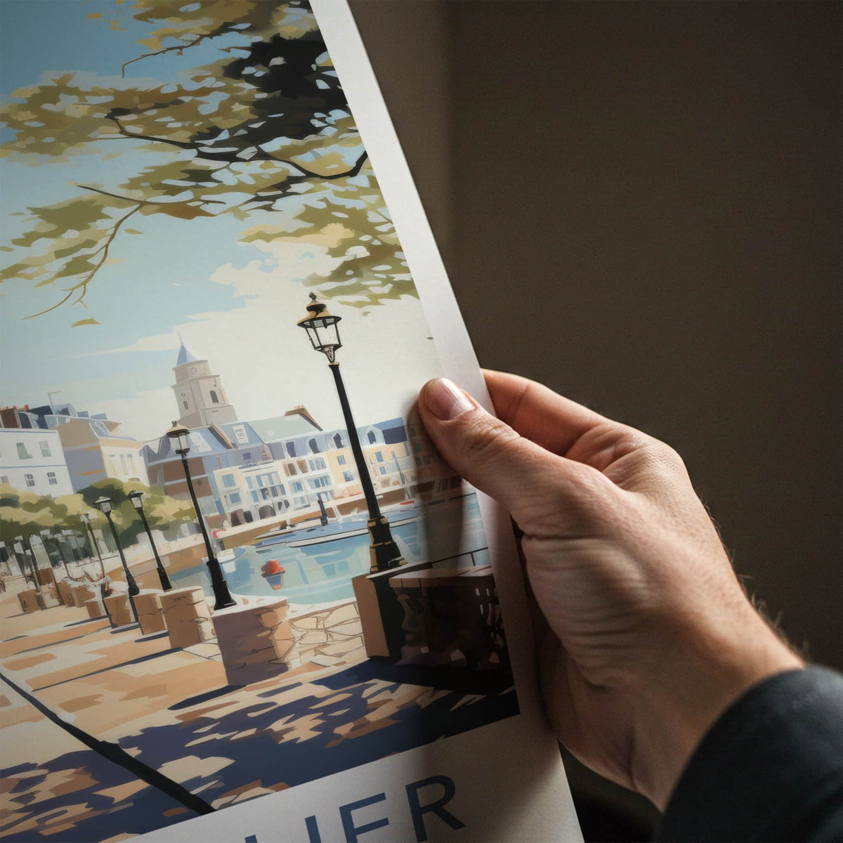 Saint Helier Poster - Jersey Travel Art - Waterfront Promenade Scene Home Decor
