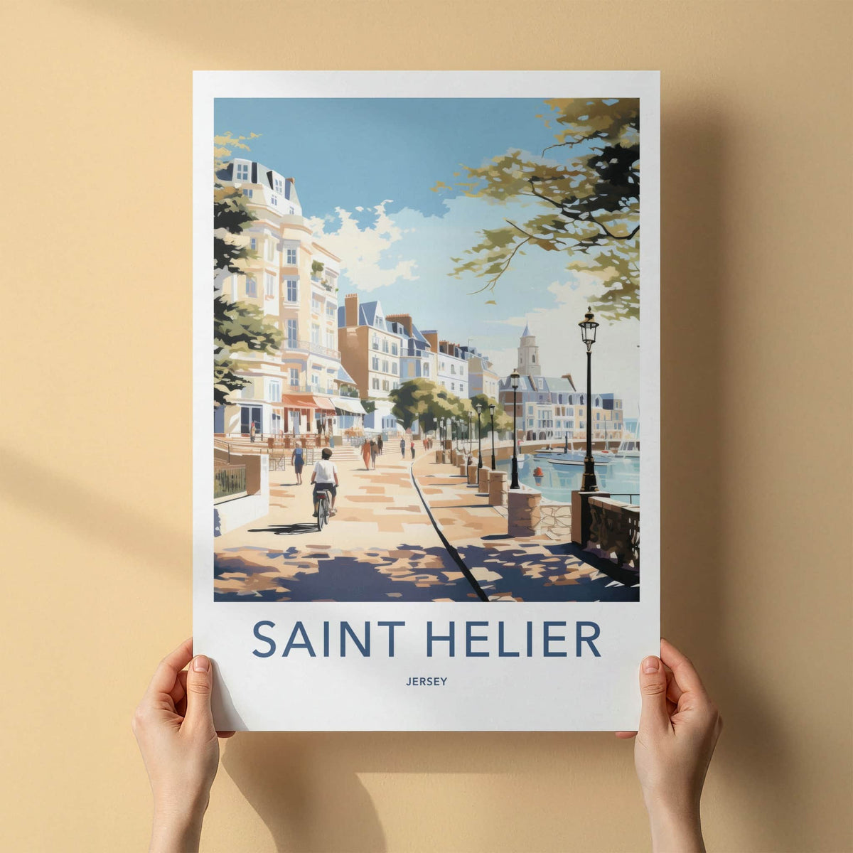 Saint Helier Poster - Jersey Travel Art - Waterfront Promenade Scene Home Decor
