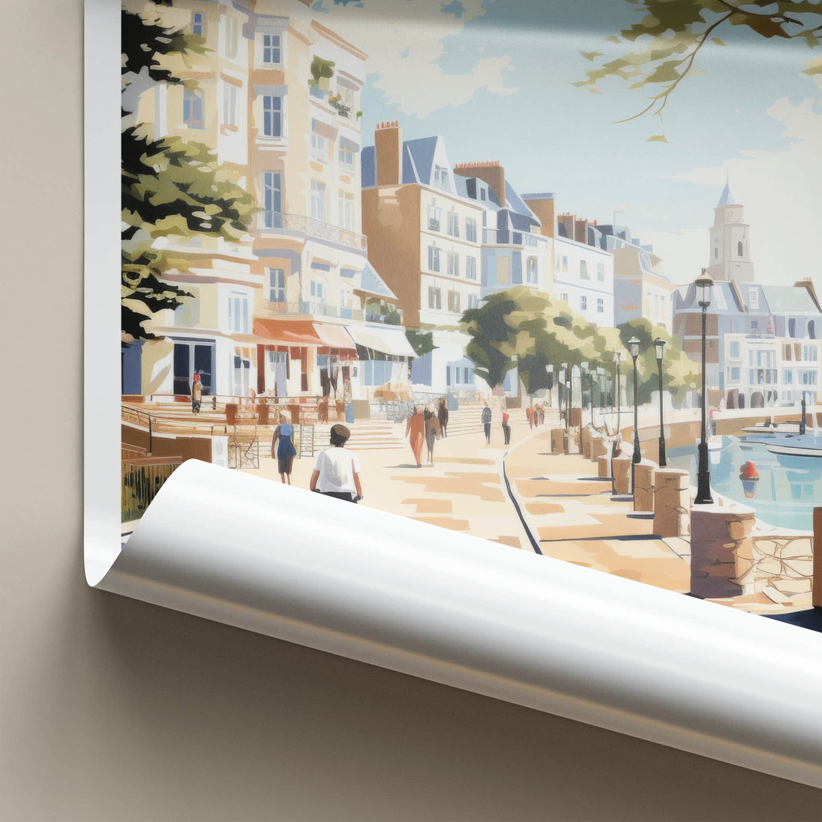 Saint Helier Poster - Jersey Travel Art - Waterfront Promenade Scene Home Decor