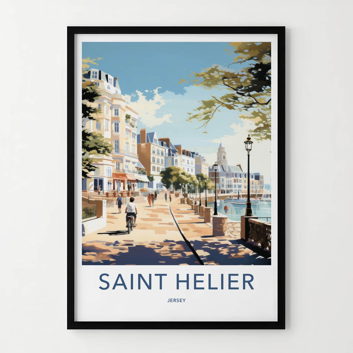 Saint Helier Poster - Jersey Travel Art - Waterfront Promenade Scene Home Decor