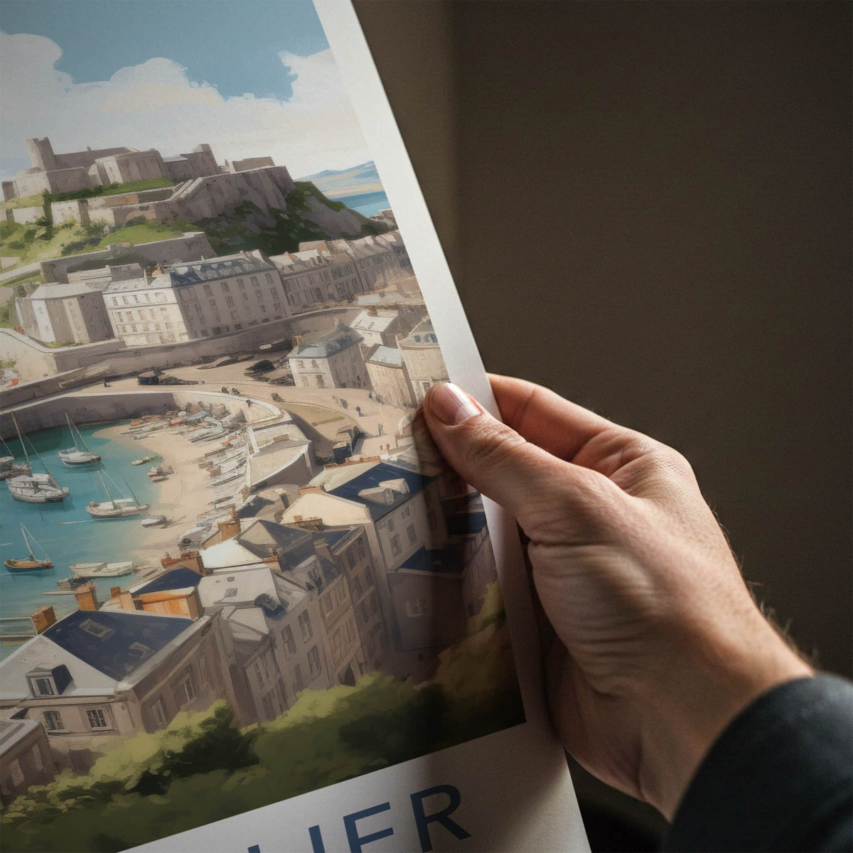 SAINT HELIER Poster - JERSEY Travel Print - Coastal Hill Castle Wall Decor