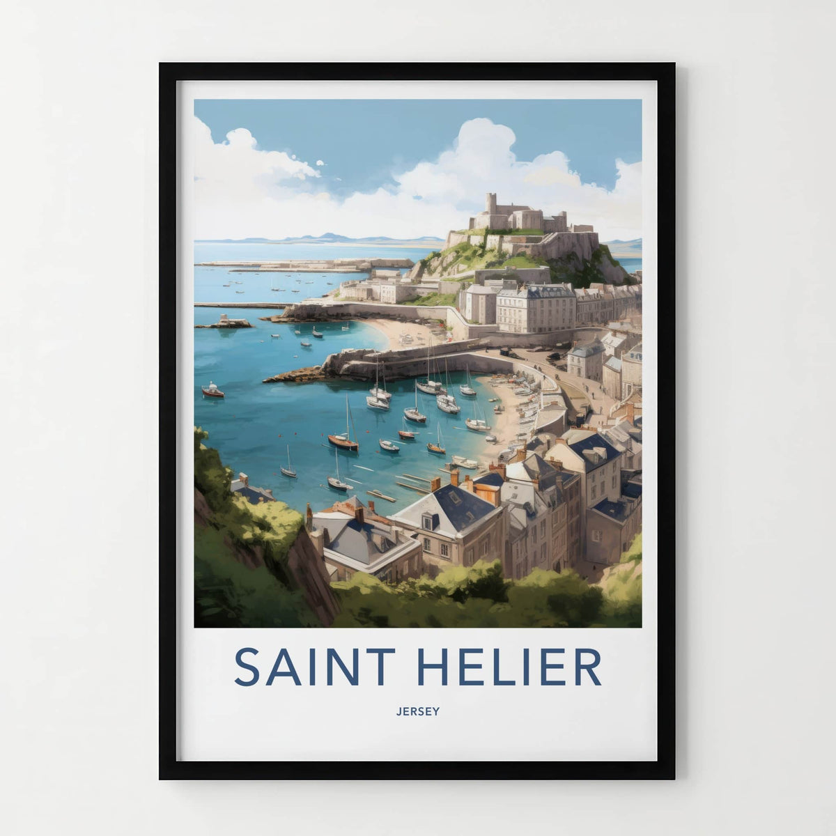 SAINT HELIER Poster - JERSEY Travel Print - Coastal Hill Castle Wall Decor