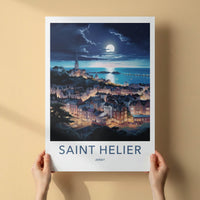 Saint Helier Poster - Jersey Wall Art - Moonlit Seaside Town Home Decor