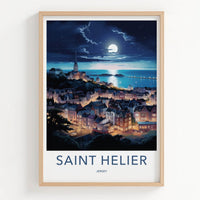 Saint Helier Poster - Jersey Wall Art - Moonlit Seaside Town Home Decor