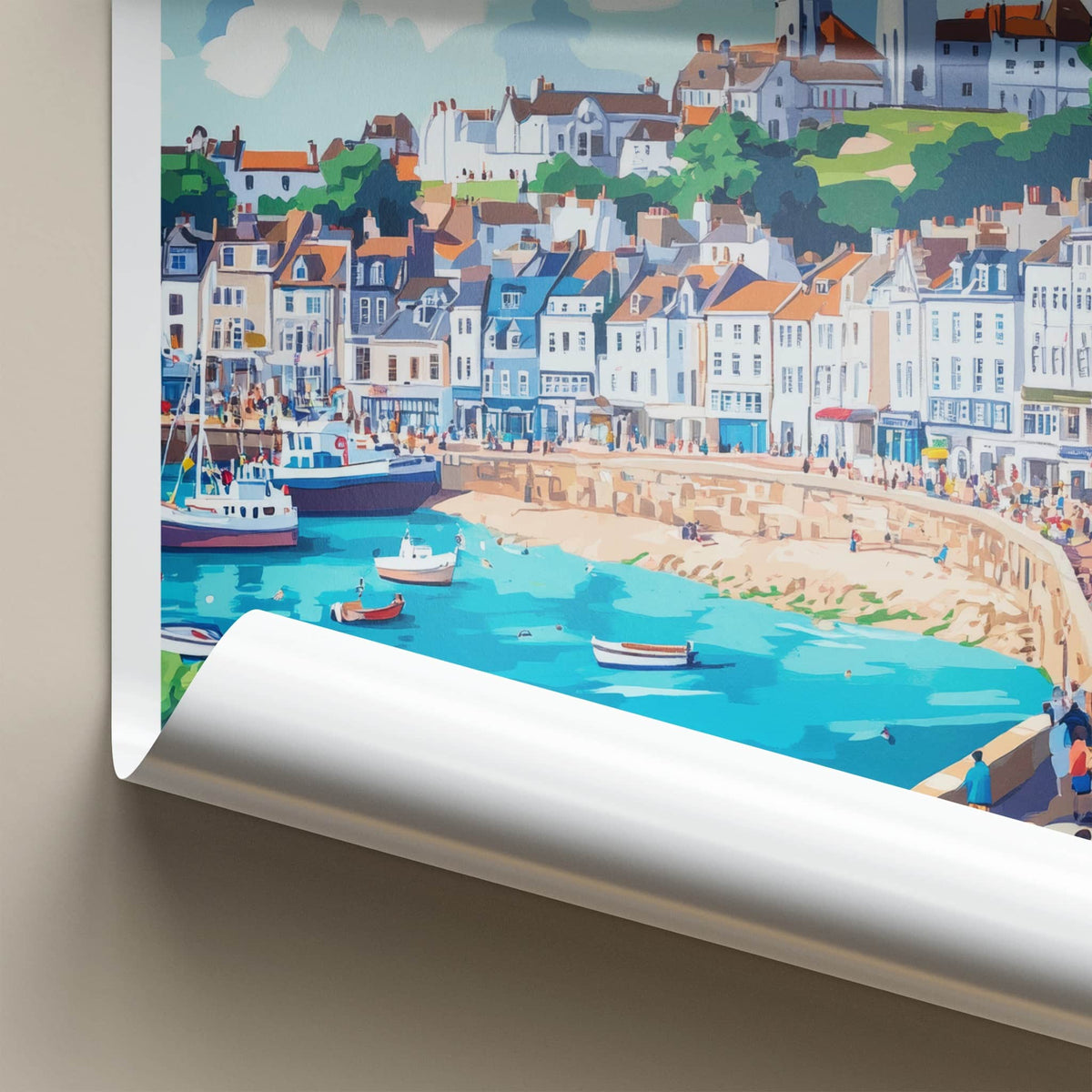 Saint Peter Port Poster - Guernsey Travel Art - Busy Coastal Town Home Decor