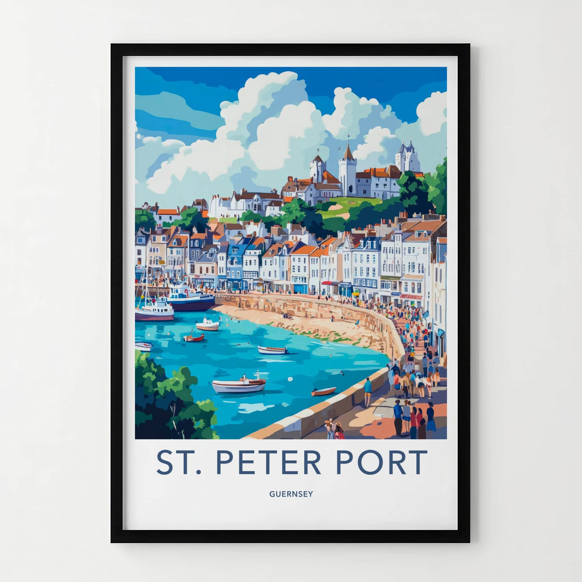 Saint Peter Port Poster - Guernsey Travel Art - Busy Coastal Town Home Decor