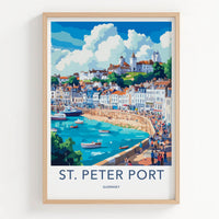 Saint Peter Port Poster - Guernsey Travel Art - Busy Coastal Town Home Decor