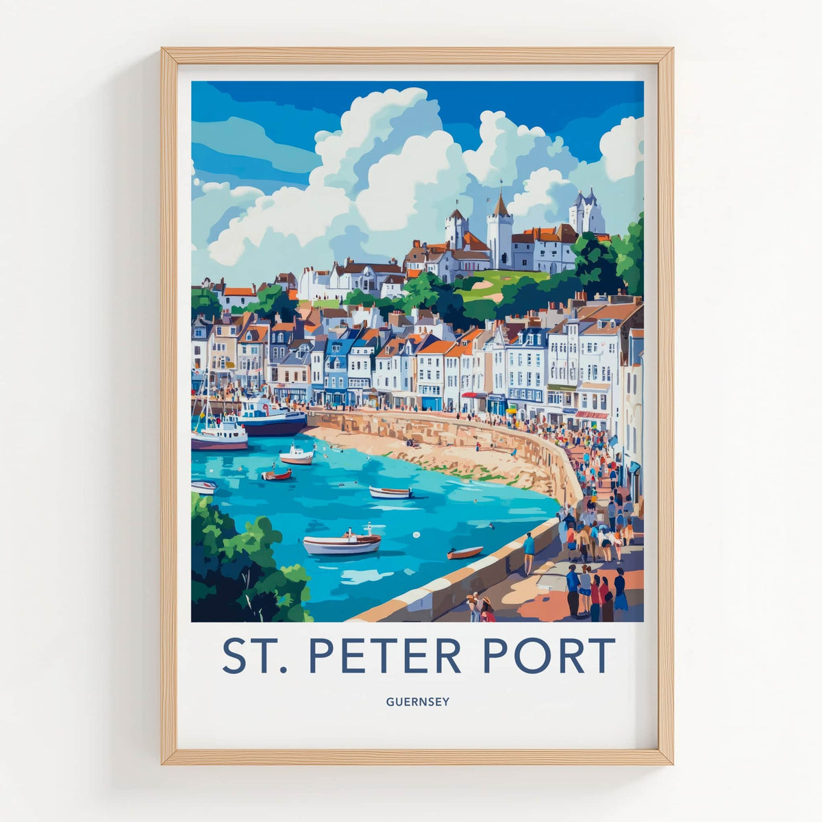 Saint Peter Port Poster - Guernsey Travel Art - Busy Coastal Town Home Decor