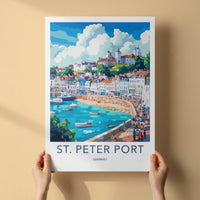 Saint Peter Port Poster - Guernsey Travel Art - Busy Coastal Town Home Decor