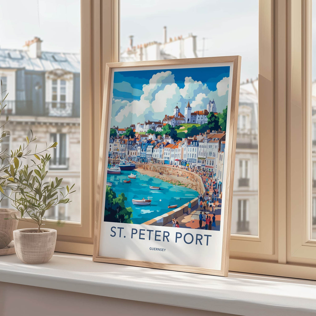 Saint Peter Port Poster - Guernsey Travel Art - Busy Coastal Town Home Decor