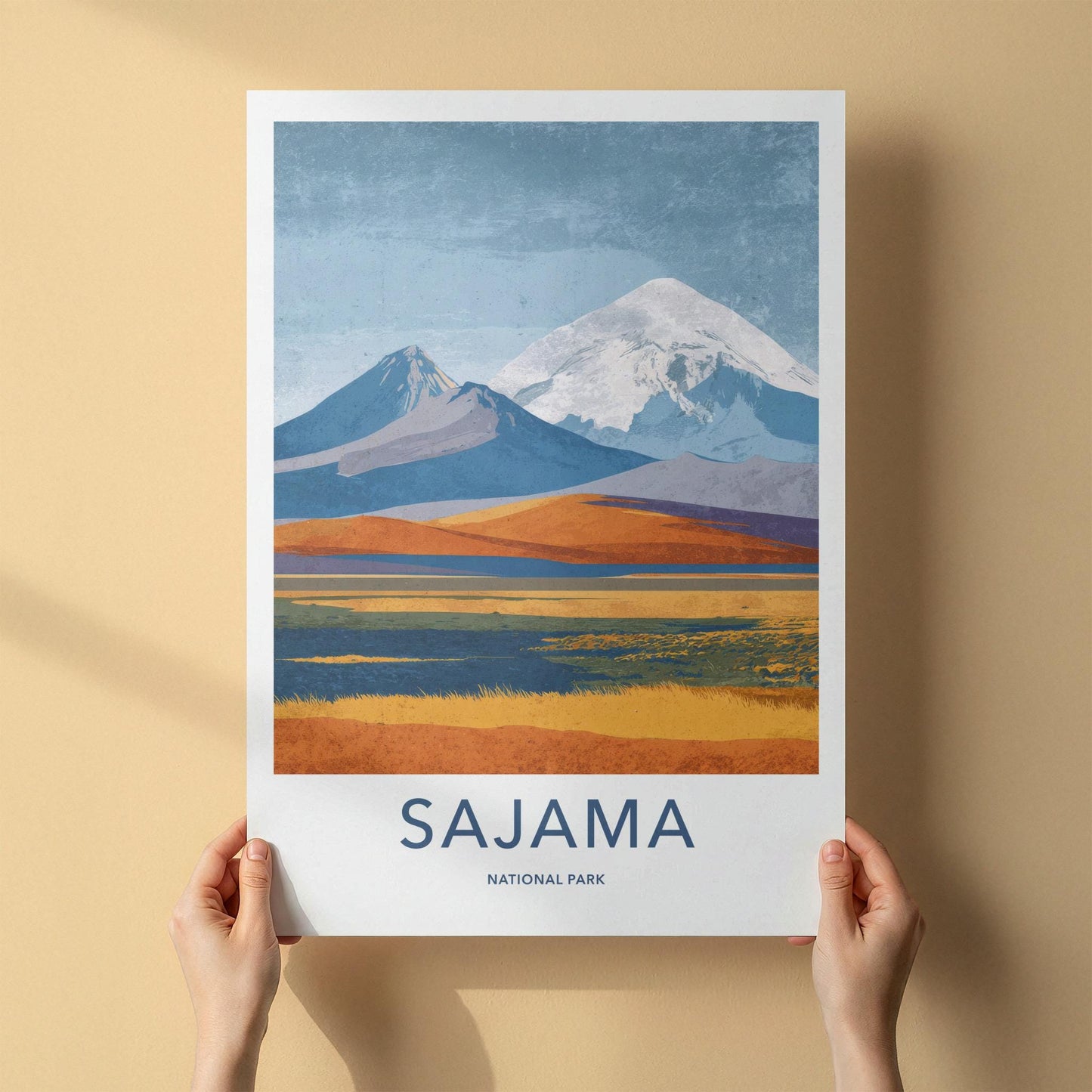 Sajama National Park Poster - Bolivia Travel Art - Volcanic Mountain Lake Home Decor