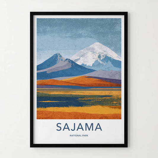 Sajama National Park Poster - Bolivia Travel Art - Volcanic Mountain Lake Home Decor