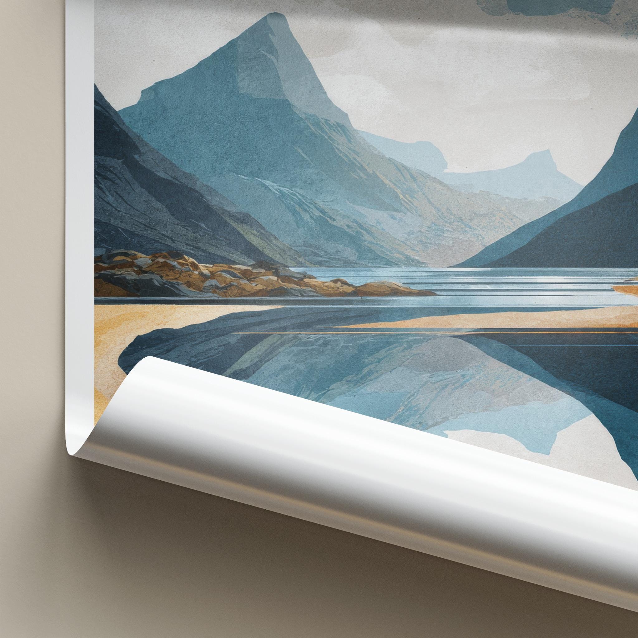 Saksun Poster - Faroe Islands Travel Art - Coastal Mountain Reflection Home Decor