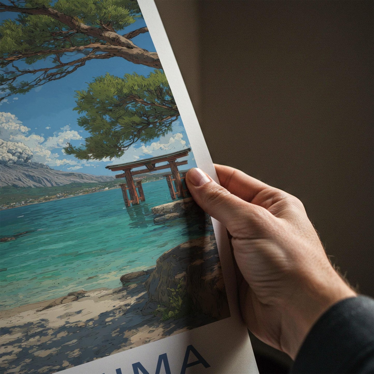 Sakurajima Poster - Japan Framed Print - Volcano Ocean Torii Lounge Decor