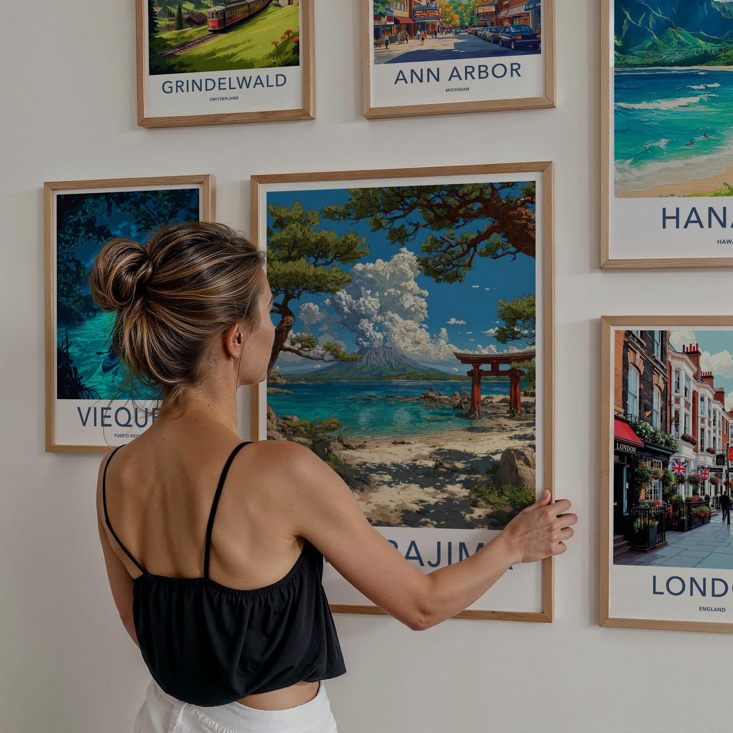Sakurajima Poster - Japan Travel Art - Volcano Torii Beach Wall Decor